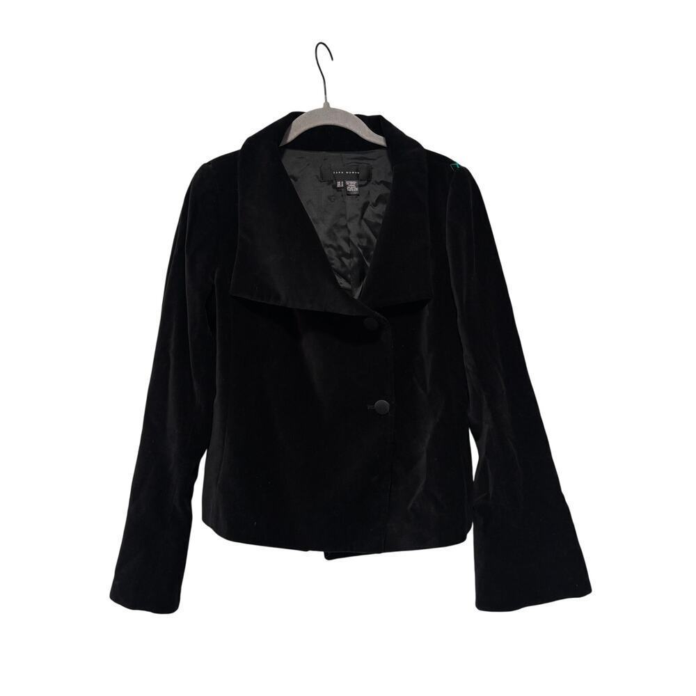 Zara Woman Black Velvet Button Jacket Medium - Picture 3 of 8